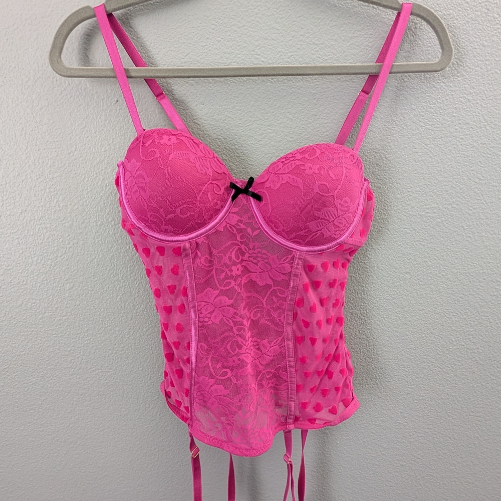 Pink Lace Bustier with Heart Pattern